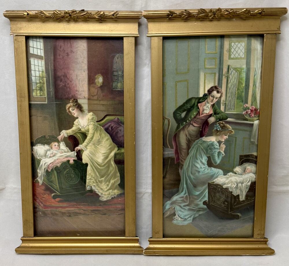 Victorian Nursery Art Prints by Eva Hollyer in Original Antique Frames